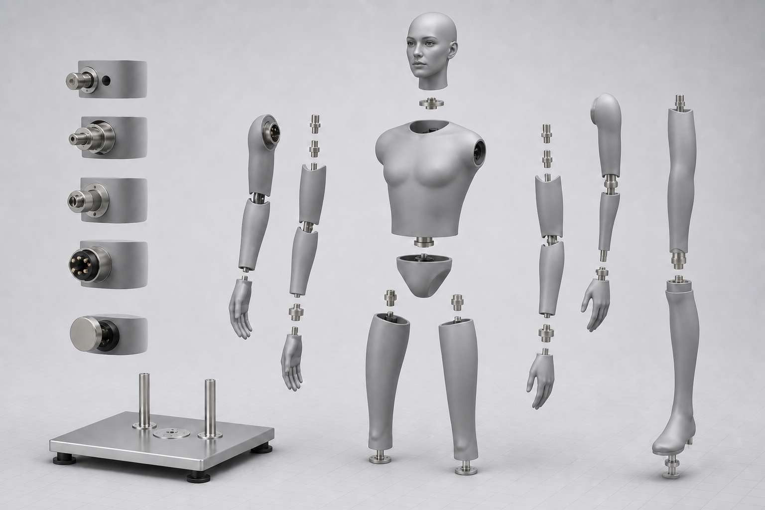 Exploded assembly of mannequin modules