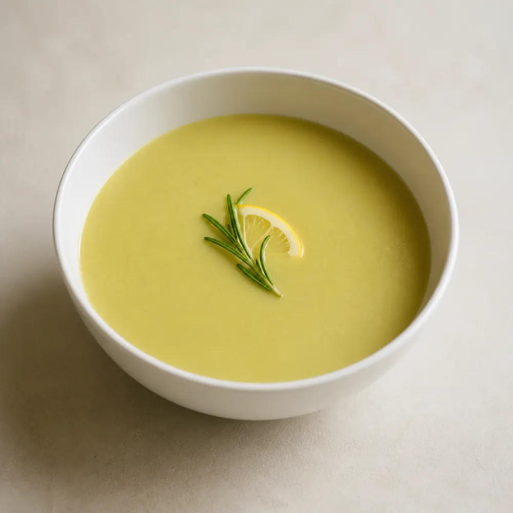 Крем-суп с хрустящим кабачком, кускусом, розмарином и лимоном