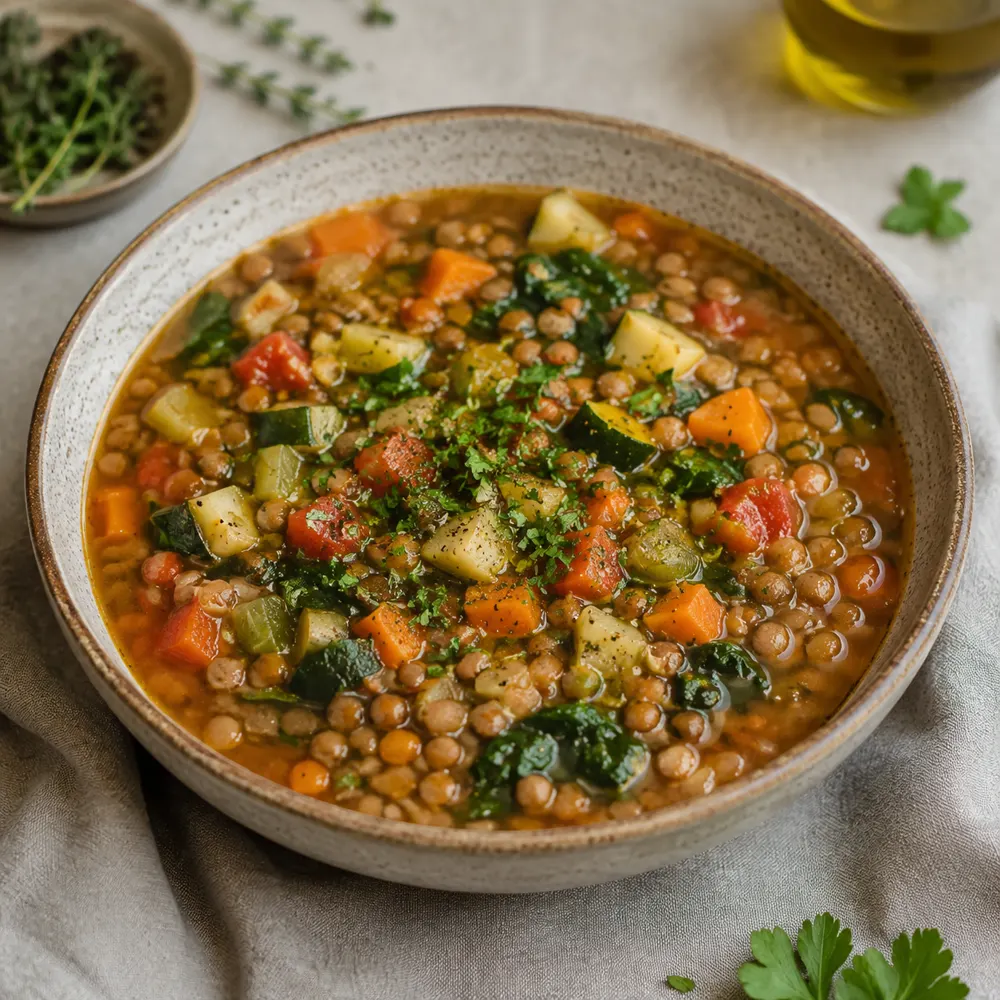 Боул с грибами на пару, рисовой лапшой и фисташками